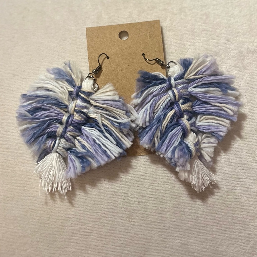 Blue and White Fringe Earrings - Picture 1 of 1